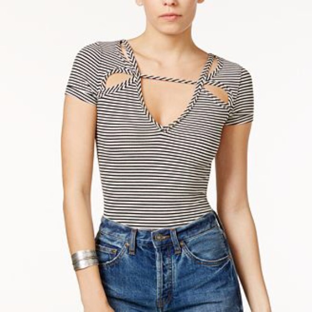 NWOT Free People Frenchie Striped Cutout T-Shirt